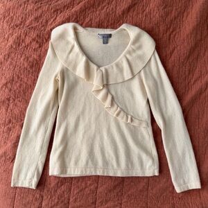 Charter Club 100% Cashmere Knit Ruffle Sweater S Ivory Cream Luxury Preppy